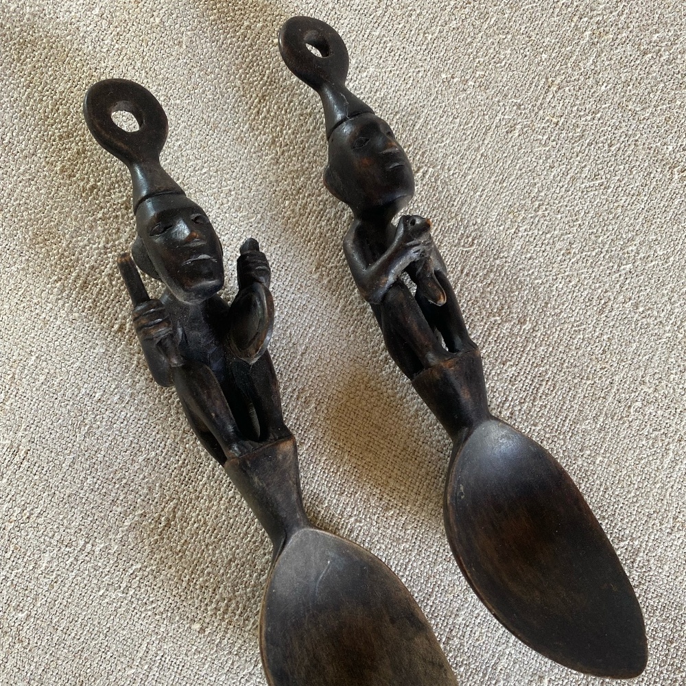 Ifuago Ancestor Tribe Hand Carved Wooden Figure Handle Spoons